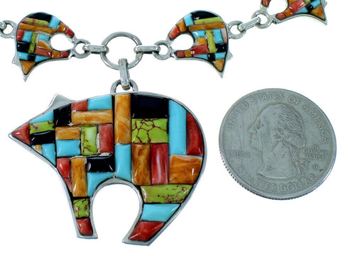 Multicolor Sterling Silver Bear Link Necklace Earrings Set PX37264